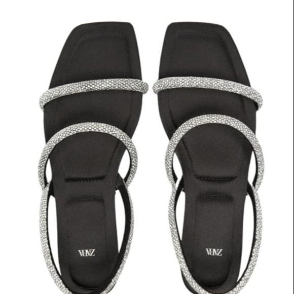 ZARA FLAT SANDALS WITH RHINESTONES BLACK SIZE 10 | 1613/110 - Picture 3 of 10